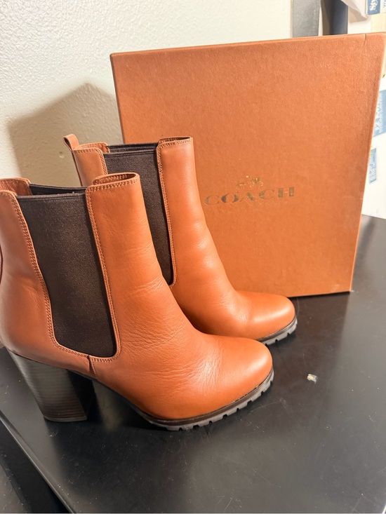 Coach Shoes - Coach Tan Leather Chelsea Ankle Boots with Dark Elastic Panels